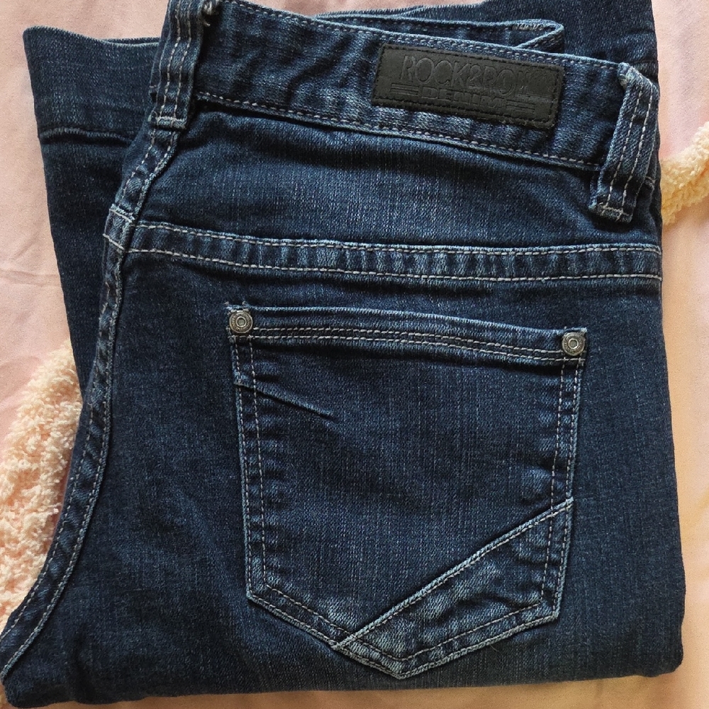 Rock& Roll Cowgirl Wide Flare Indigo Blue Denim Jeans